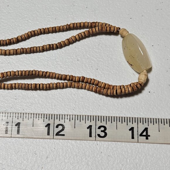 Handmade Boho Wooden Beaded Agate Centerpiece Necklace Earthy Natural Jewelry - Picture 7 of 7